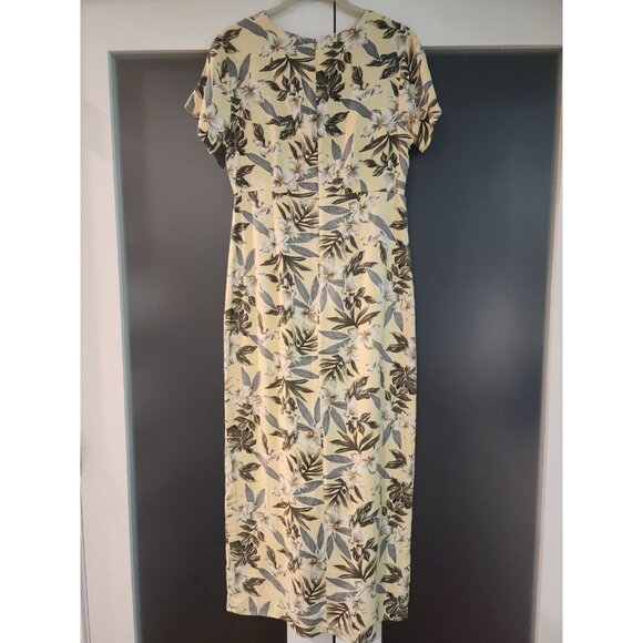 Tommy Bahama 100% Silk Maxi Dress Sz 8 Wrap Skirt Yellow Tropical Floral - Picture 2 of 12